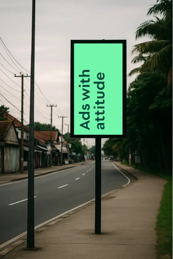 Kera advertising mockup with "Ads with attitude" on a street billboard