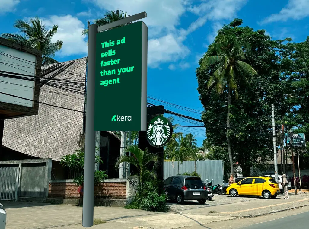 Vertical LED screen mockup with advertising content placed in street context.